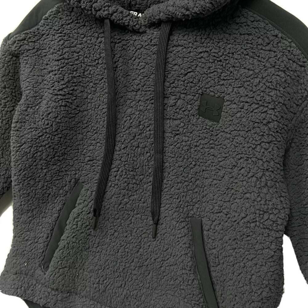 Under Armour Women's UA Sherpa Fleece Pullover Dark Gray Hooded Jacket - Picture 7 of 8